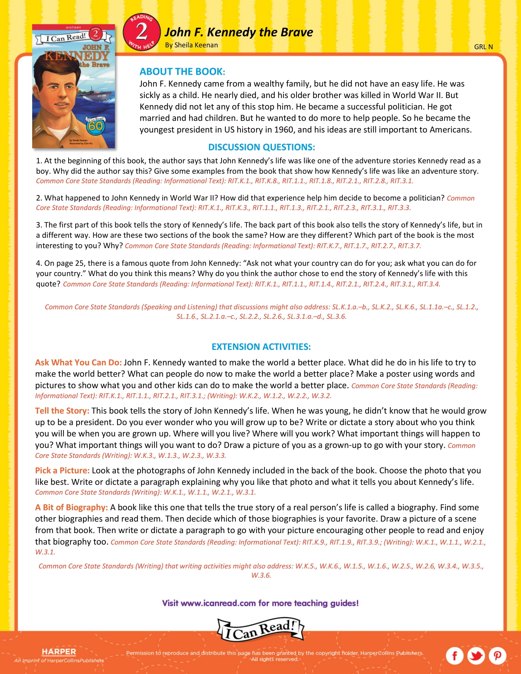 John F. Kennedy the Brave – Teacher’s Guide