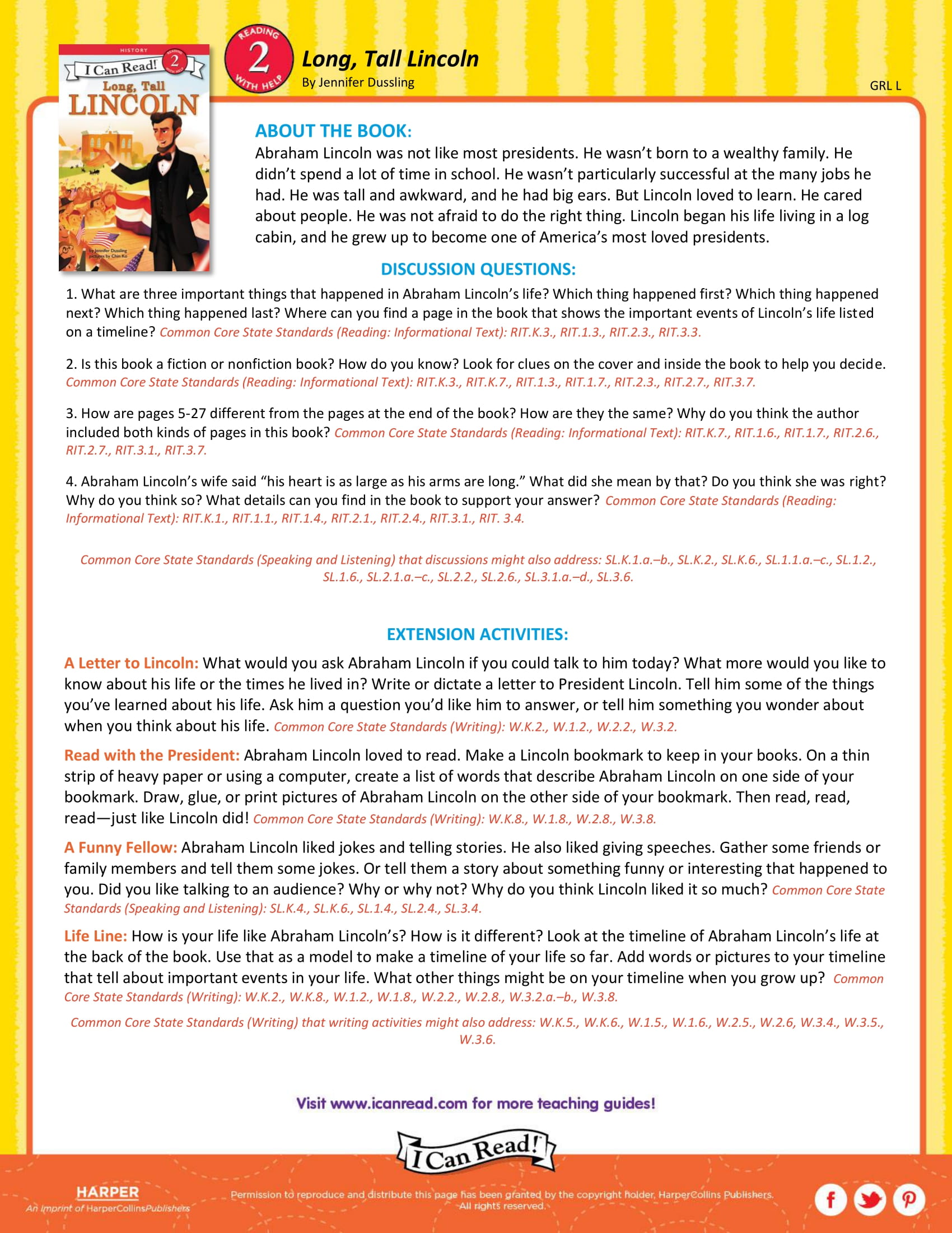 Long, Tall Lincoln – Teacher’s Guide
