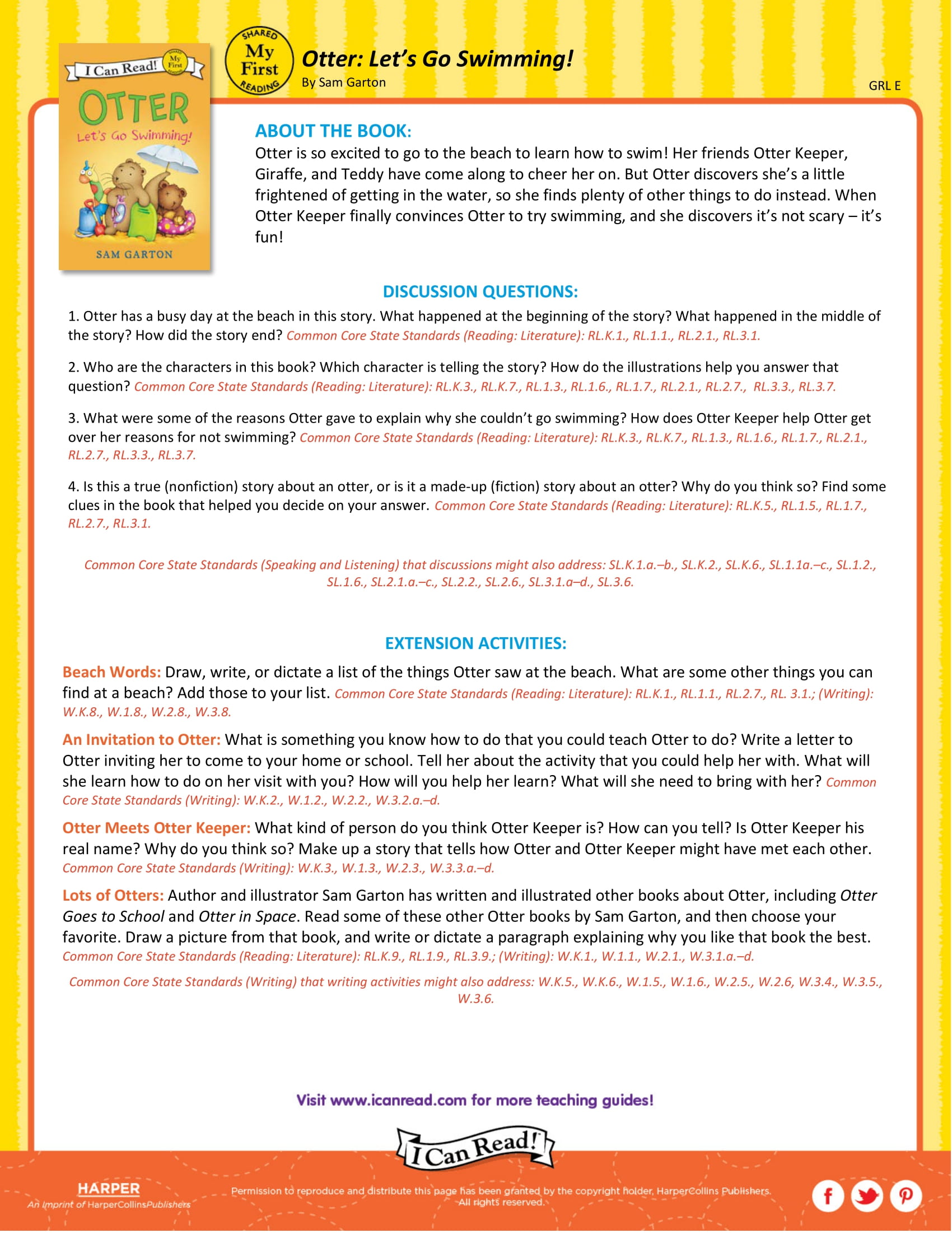 Otter: Let’s Go Swimming! – Teacher’s Guide