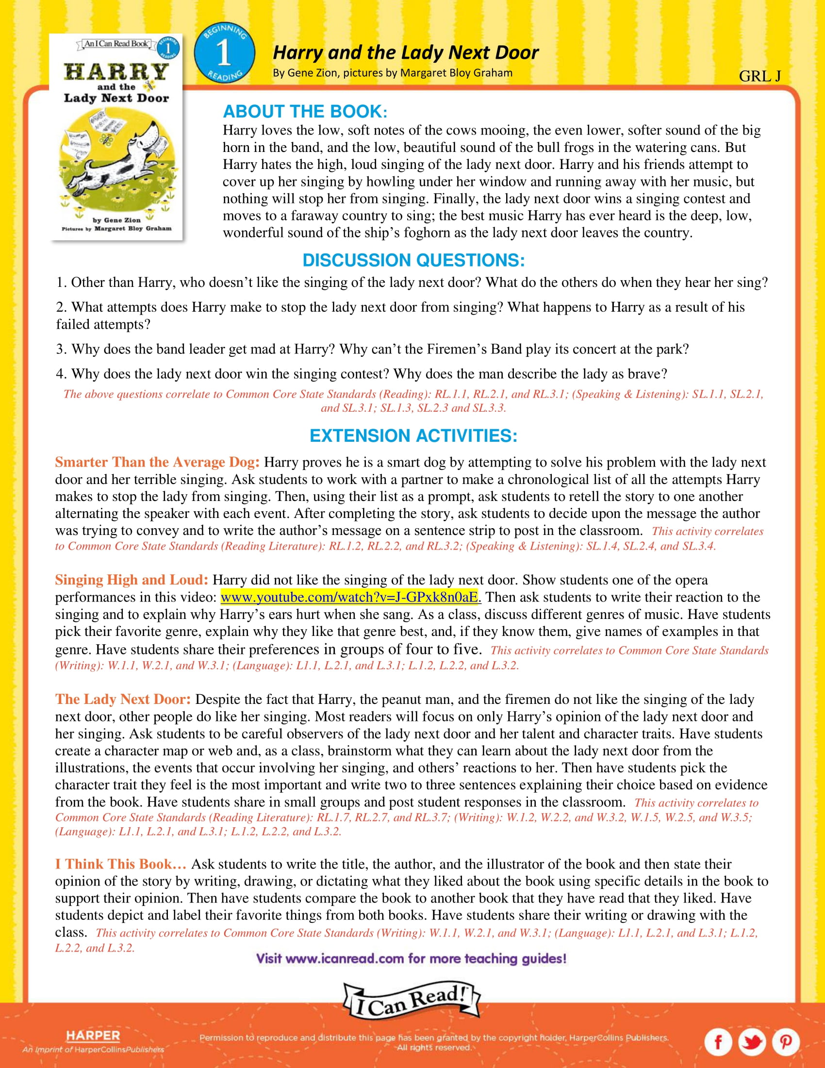 Harry and the Lady Next Door – Teacher’s Guide