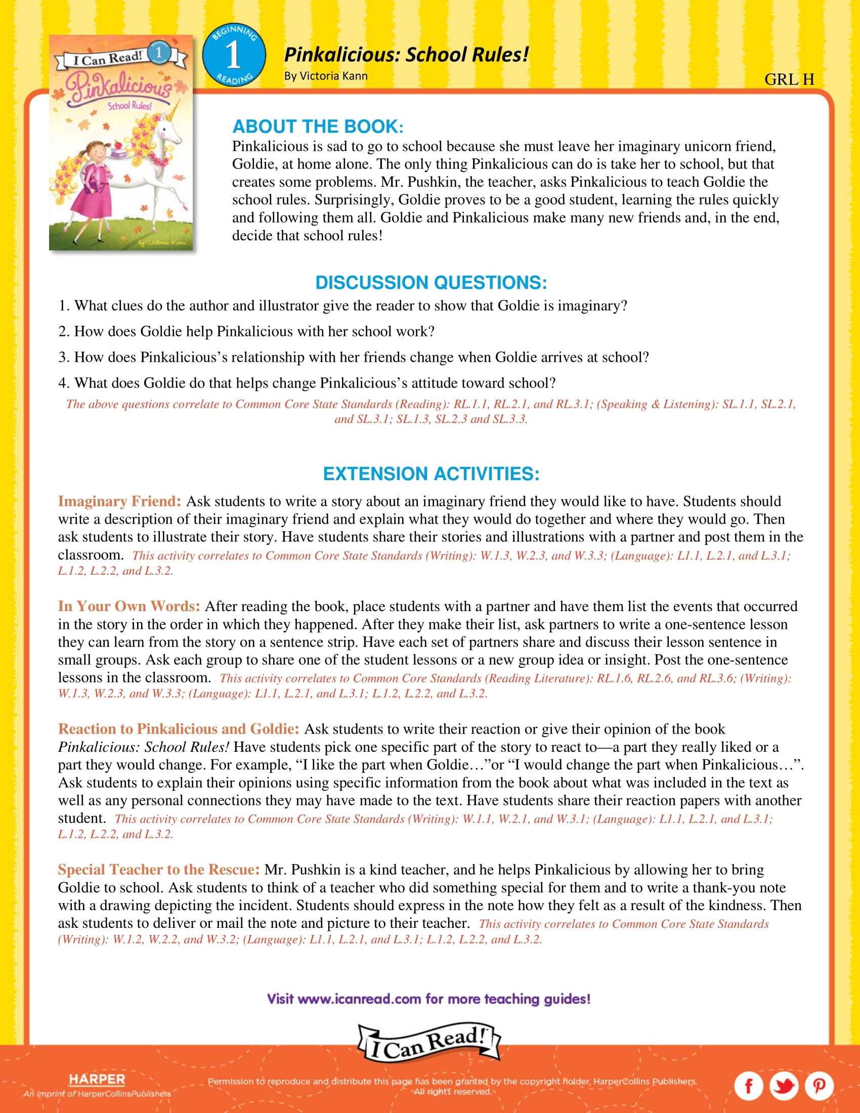 Pinkalicious: School Rules – Teacher’s Guide