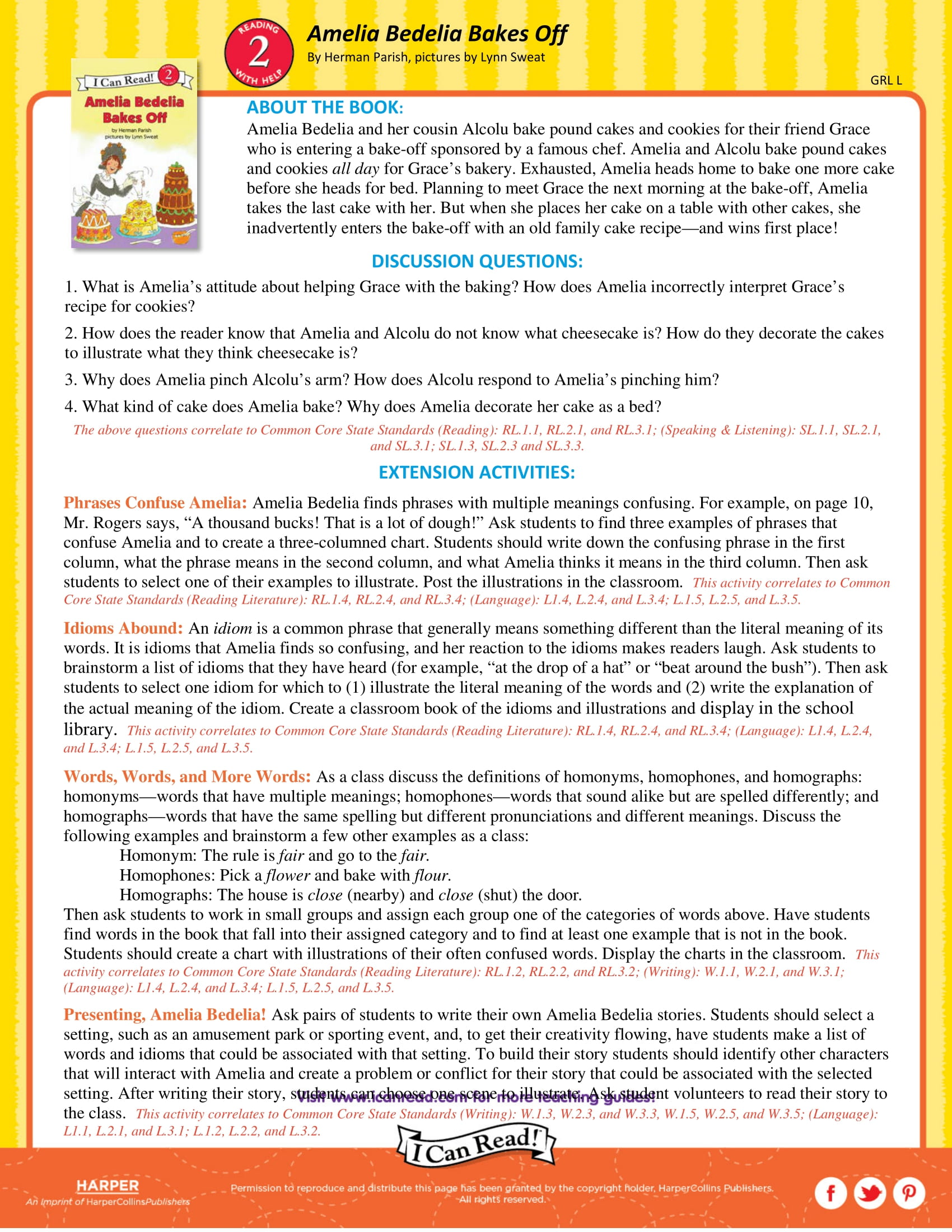 Amelia Bedelia Bakes Off – Teacher’s Guide