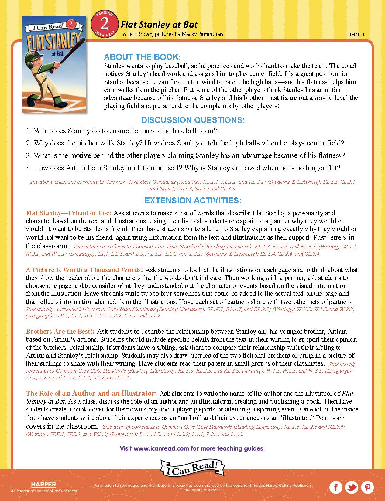 Flat Stanley At Bat – Teacher’s Guide