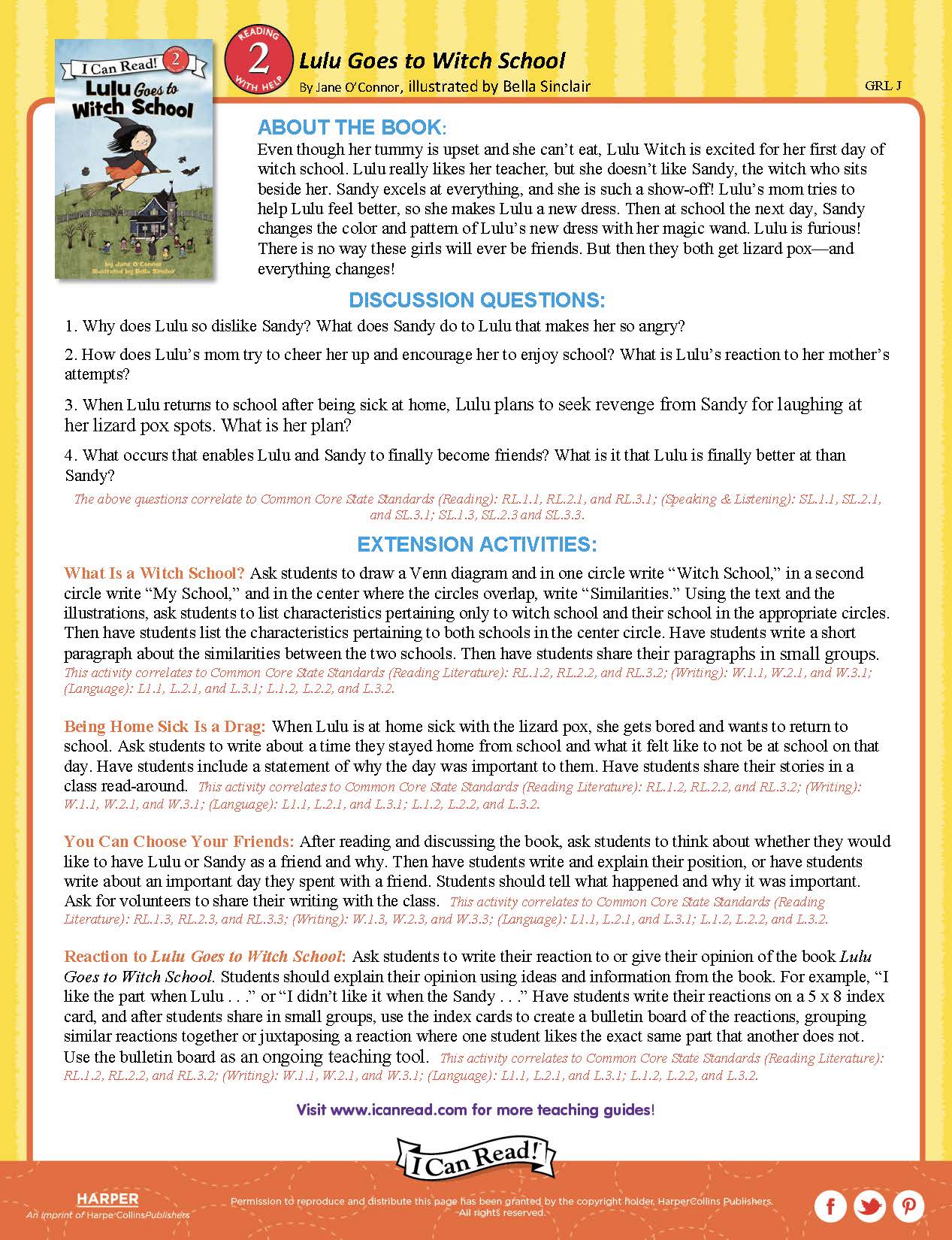 Lulu Goes to Witch School – Teacher’s Guide