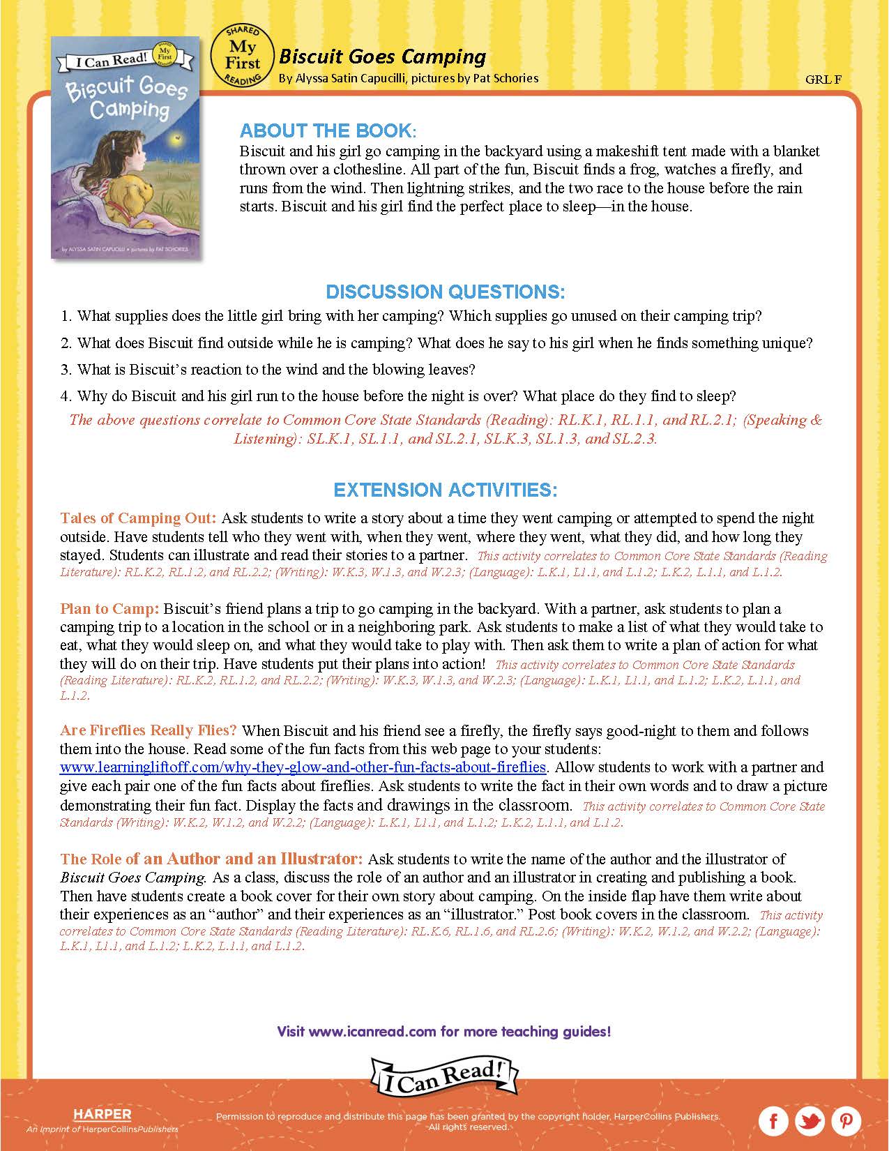 Biscuit Goes Camping – Teacher’s Guide