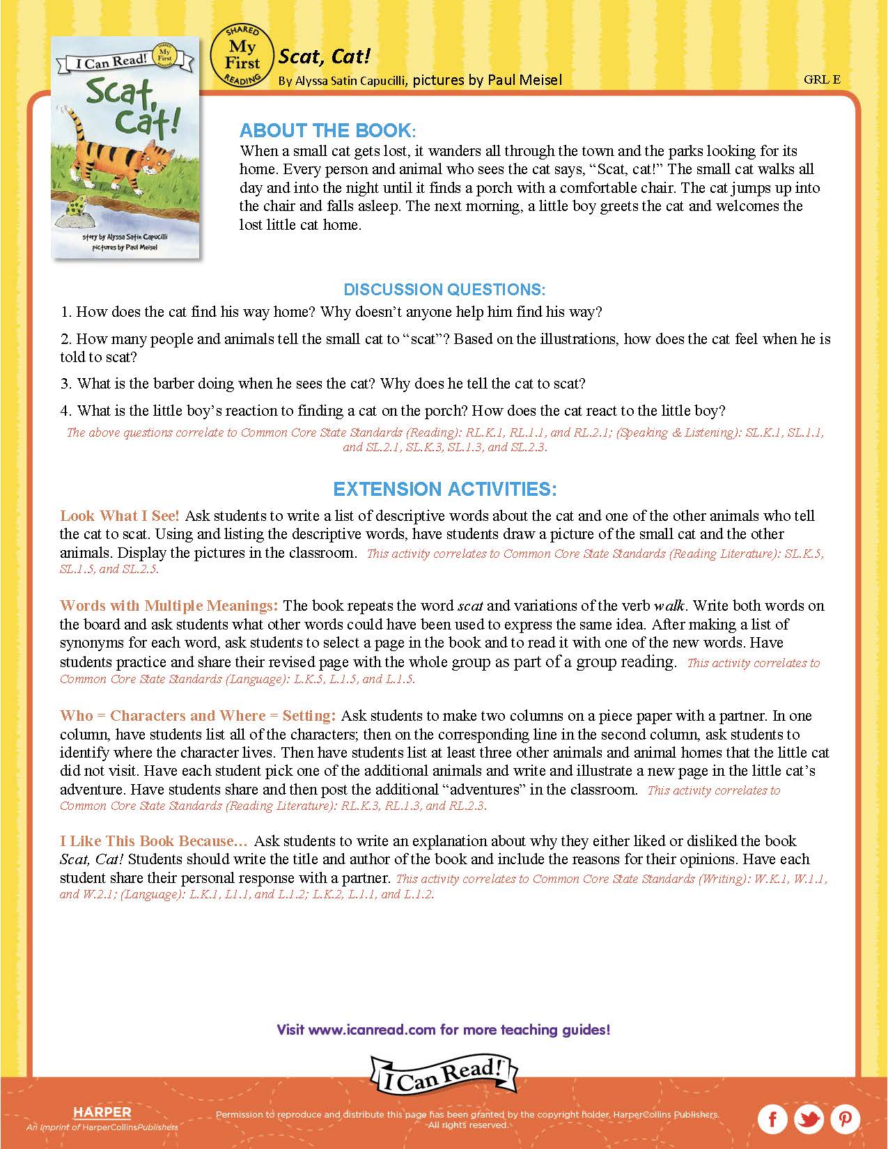 Scat, Cat! – Teacher’s Guide