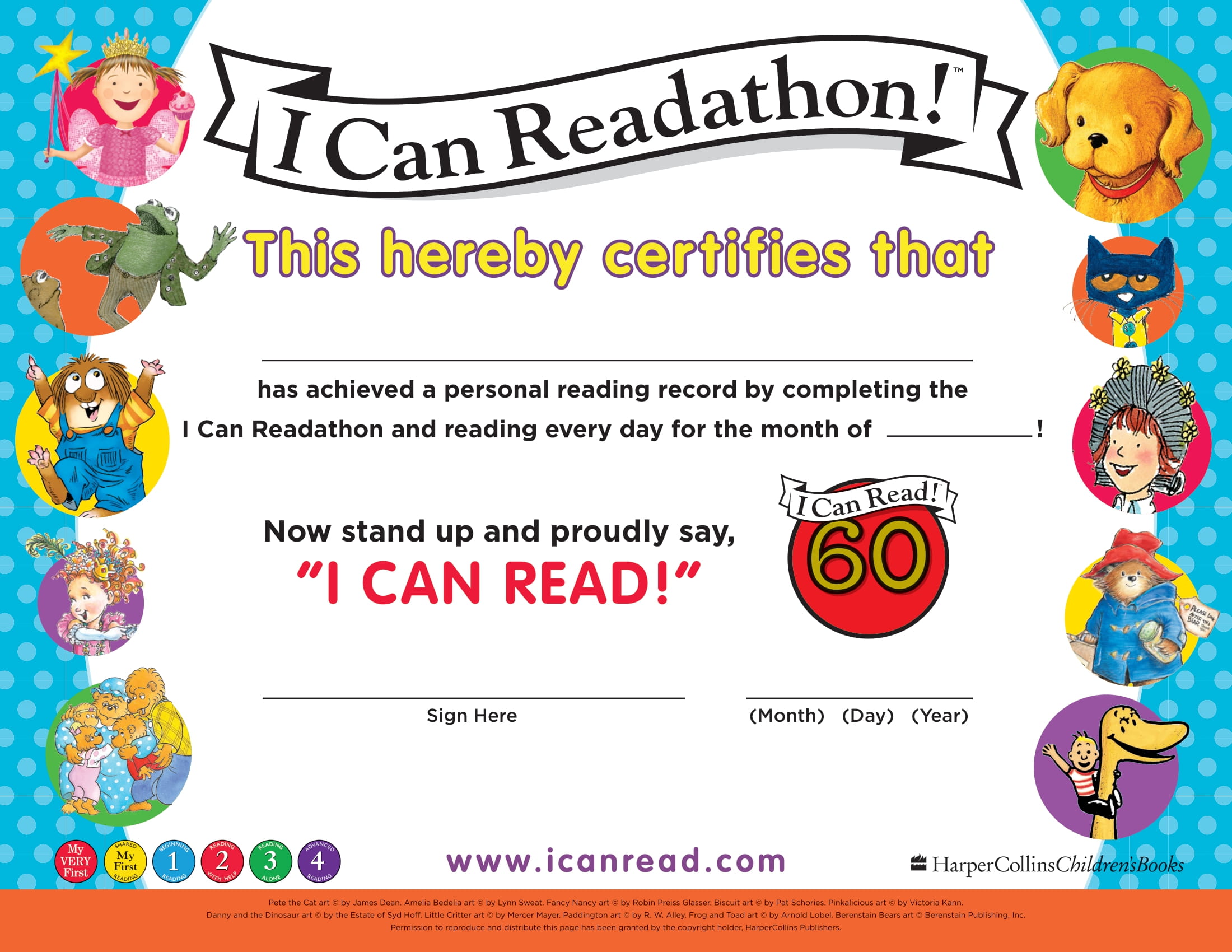 I Can Readathon! Readathon Certificate
