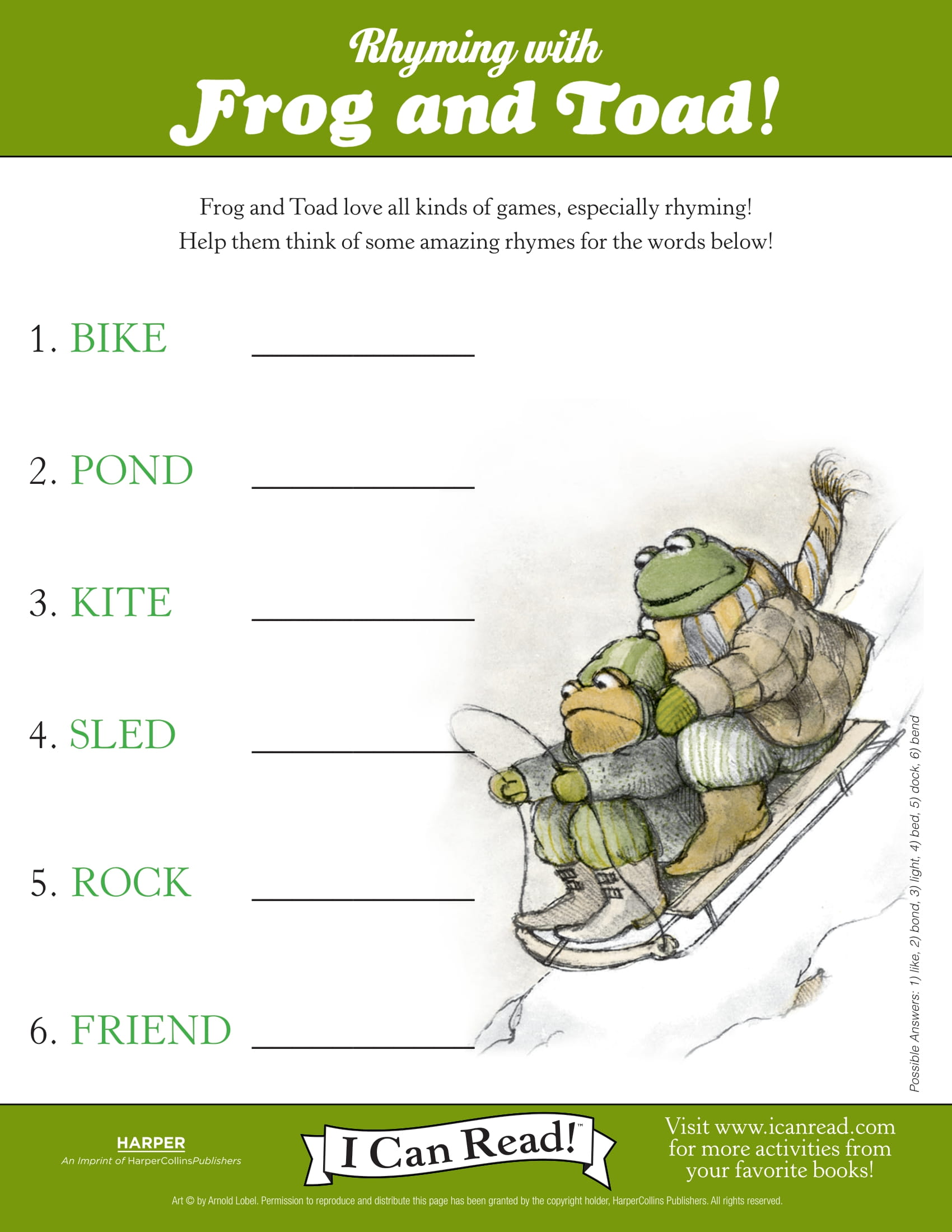 Rhyming with Frog and Toad