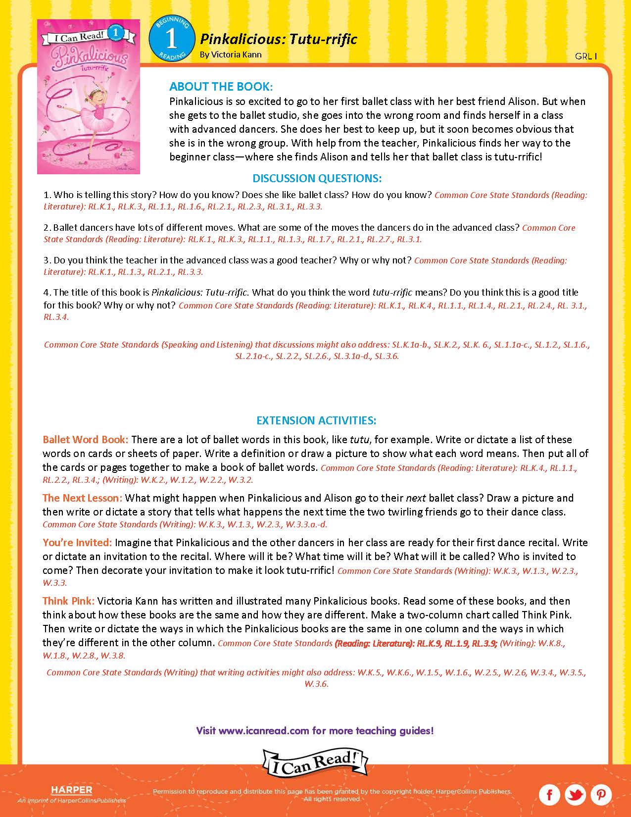 Pinkalicious: Tutu-rrific – Teacher’s Guide